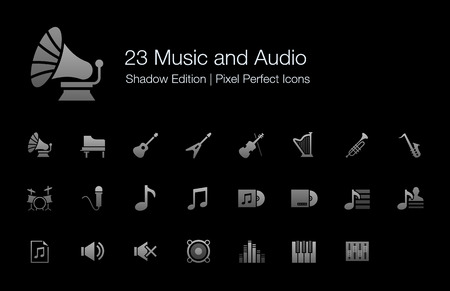 Music and Audio Pixel Perfect Icons Shadow Editionのイラスト素材