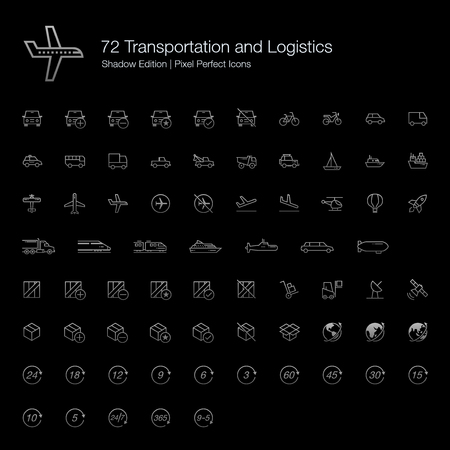 Transportation and Logistics Pixel Perfect Icons (line style) Shadow Editionのイラスト素材