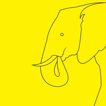 Elephant line art on yellow background. Vector illustrationのイラスト素材