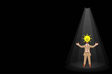 Businessman with light bulb. Vector illustration design on dark backgroundのイラスト素材