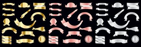 Set of gold, rose gold, silver, ribbon collection. Vector illustrationのイラスト素材