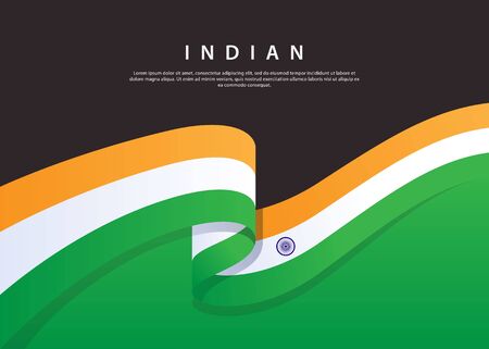 Indian Flag Flowing. Indian flag on Black background. Vector illustration templateのイラスト素材