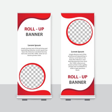 Modern roll up banner with stand presentation concept. Vector illustration templateのイラスト素材