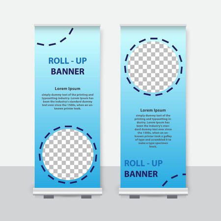 Modern roll up banner with stand presentation concept. Vector illustration templateのイラスト素材