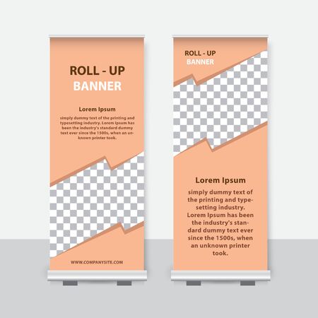 Modern roll up banner with stand presentation concept. Vector illustration templateのイラスト素材