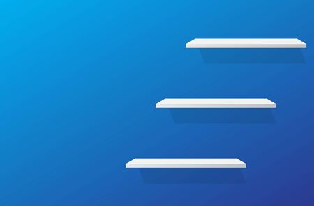 Front view of empty shelf with blue wall background with modern minimalist concept. Vector illustration templateのイラスト素材