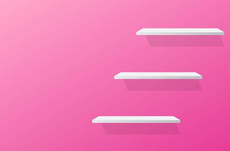 Front view of empty shelf with pink wall background with modern minimalist concept. Vector illustration templateのイラスト素材