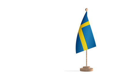 Sweden flagpole with white space background imageの写真素材