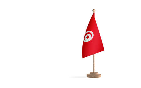 Tunisia flagpole with white space background imageの写真素材