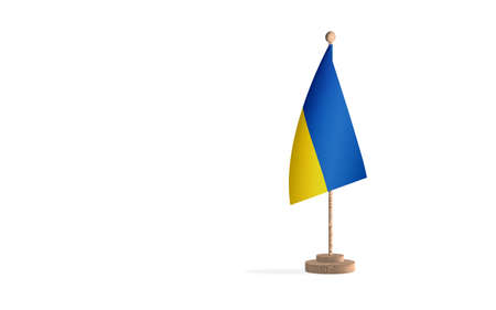 Ukraine flagpole with white space background imageの写真素材