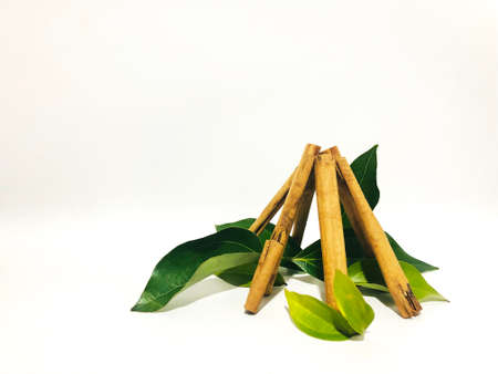 Fragrant cinnamon sticks on a white backgroundの写真素材