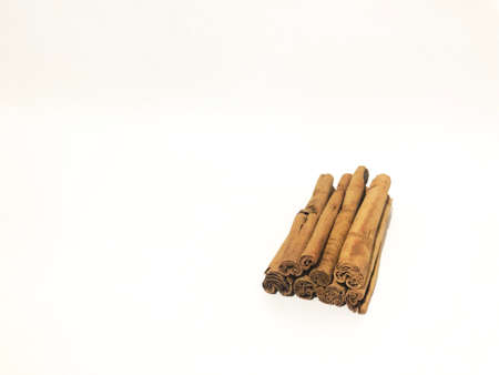 Fragrant cinnamon sticks on a white backgroundの写真素材
