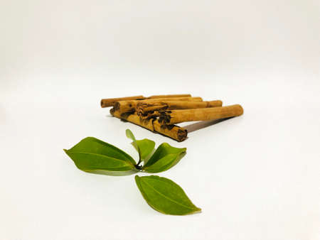 Fragrant cinnamon sticks on a white backgroundの写真素材