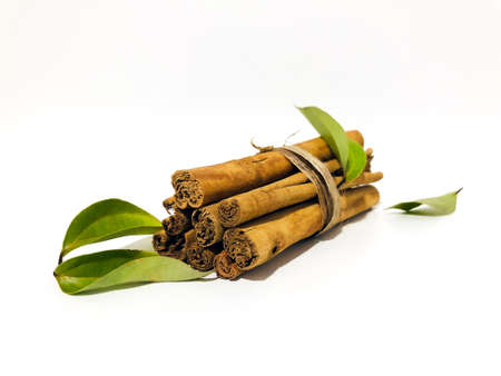 Fragrant cinnamon sticks on a white backgroundの写真素材