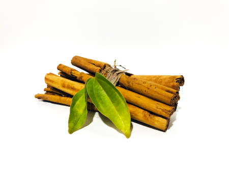 Fragrant cinnamon sticks on a white backgroundの写真素材