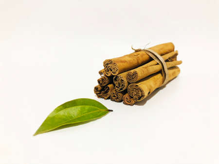 Fragrant cinnamon sticks on a white backgroundの写真素材