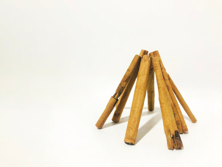 Fragrant cinnamon sticks on a white backgroundの写真素材