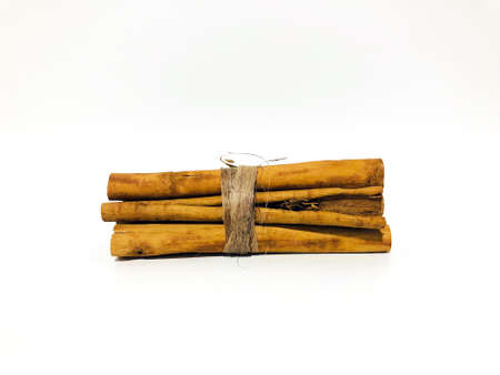 Fragrant cinnamon sticks on a white backgroundの写真素材