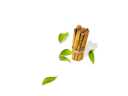 Fragrant cinnamon sticks on a white backgroundの写真素材