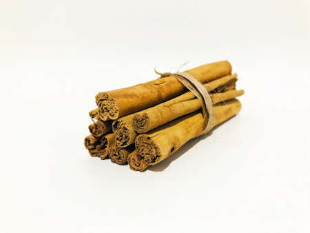 Fragrant cinnamon sticks on a white backgroundの写真素材