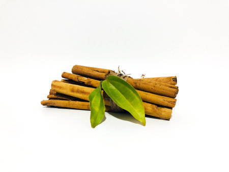 Fragrant cinnamon sticks on a white backgroundの写真素材