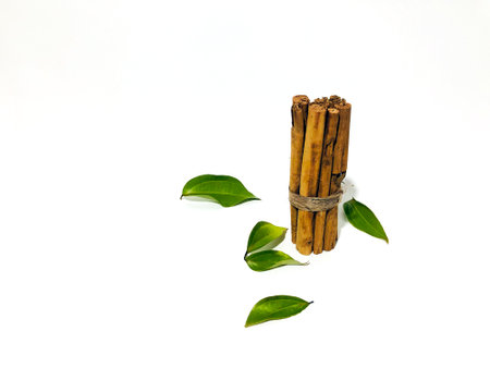Fragrant cinnamon sticks on a white backgroundの写真素材