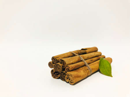 Fragrant cinnamon sticks on a white backgroundの写真素材
