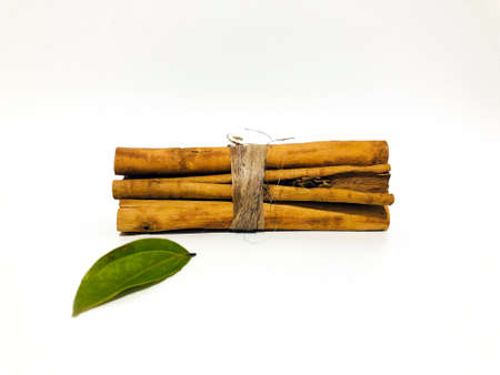Fragrant cinnamon sticks on a white backgroundの写真素材