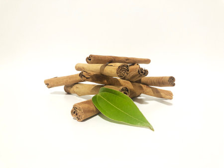 Fragrant cinnamon sticks on a white backgroundの写真素材