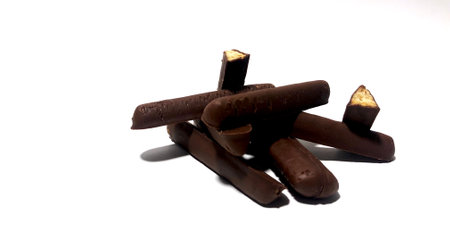 Chocolate flavored food on white background