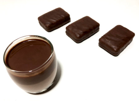Chocolate flavored food on white backgroundの写真素材