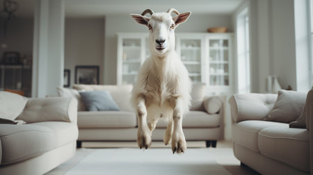 Baby white goat pet at homeの素材