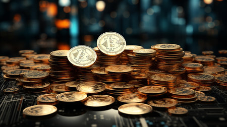 New digital coins, cryptocurrency background imageの素材