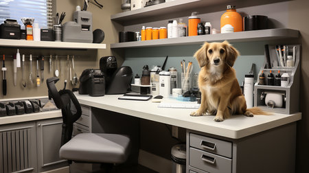 A dog alone in the officeの素材