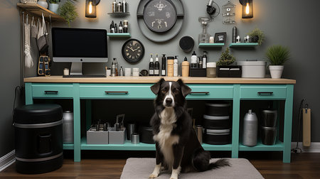 A dog alone in the officeの素材