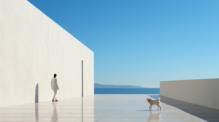 Dog outside luxury homeの素材
