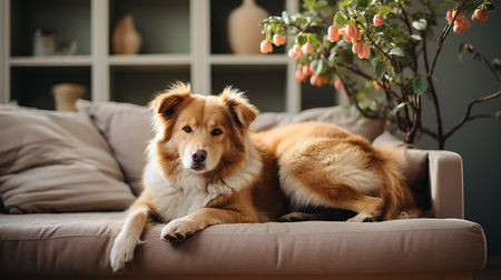 Dog on the sofa at homeの素材