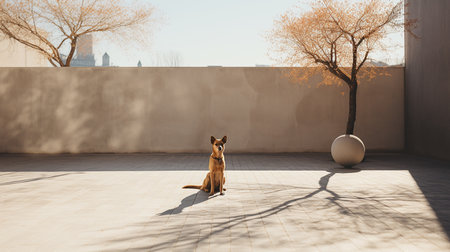 Dog outside luxury homeの素材