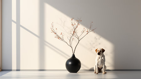 Dog outside luxury homeの素材