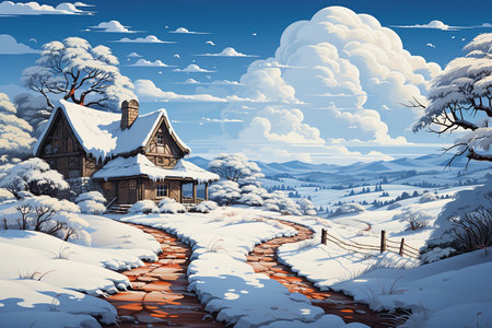 Impressive Christmas cartoon landscape under the snowの素材