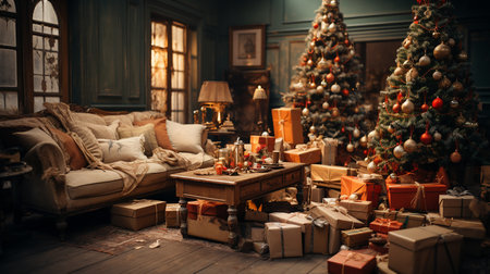 Christmas decorations and gifts backgroundの素材