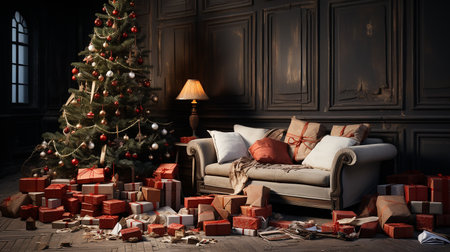 Christmas decorations and gifts backgroundの素材