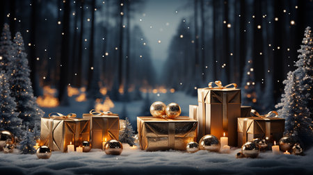 Christmas decorations and gifts backgroundの素材