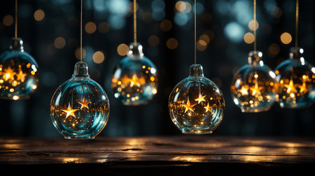 Christmas light balls with winter night backgroundの素材