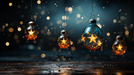 Christmas light balls with winter night backgroundの素材