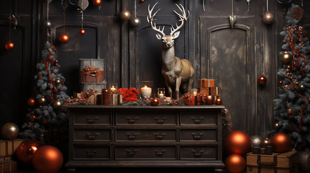 Christmas decorations in the classic dark churchの素材