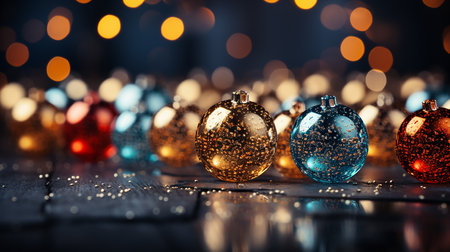 Christmas light balls with winter night backgroundの素材
