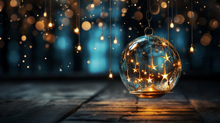 Christmas light balls with winter night backgroundの素材