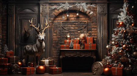 Christmas decorations in the classic dark churchの素材