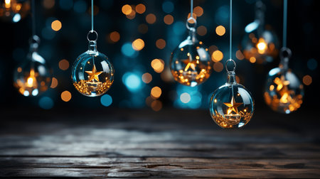 Christmas light balls with winter night backgroundの素材